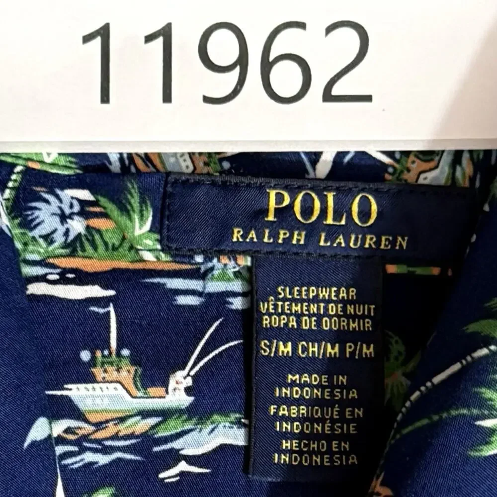 Polo Ralph Lauren Robe Mens Small Medium Navy Scenic Island Sailboat Cotton NWT